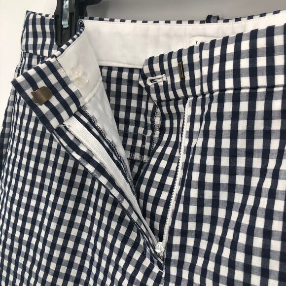 J Crew Factory Pants Womens 8 Gingham Cropped Straight Skimmer Cotton Navy Blue - Picture 4 of 9